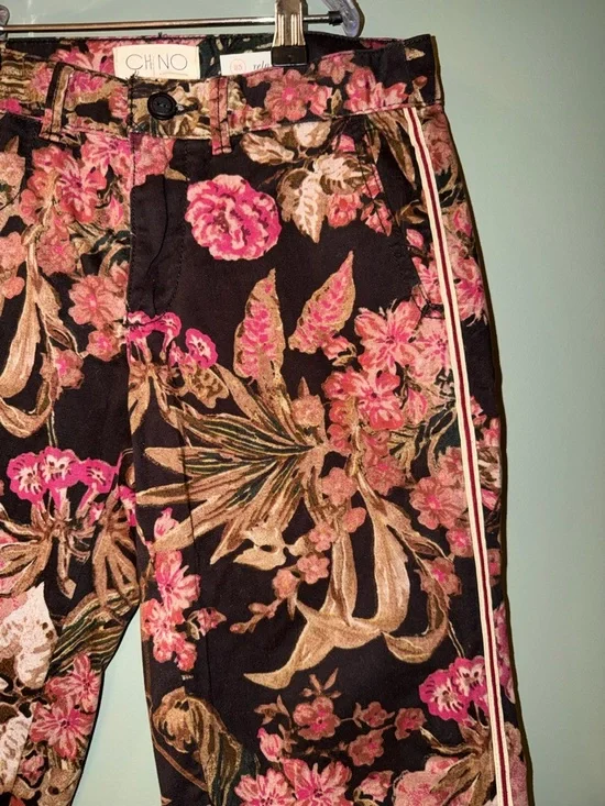 Anthropologie Chino Relaxed Floral Tuxedo Stripe Pants - Size 25 - Picture 2 of 5